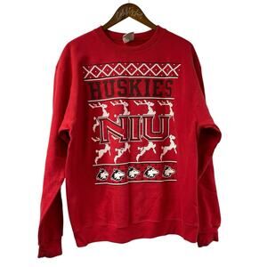 Not So Ugly Christmas Sweatshirt NIU Huskies Red Champion Large